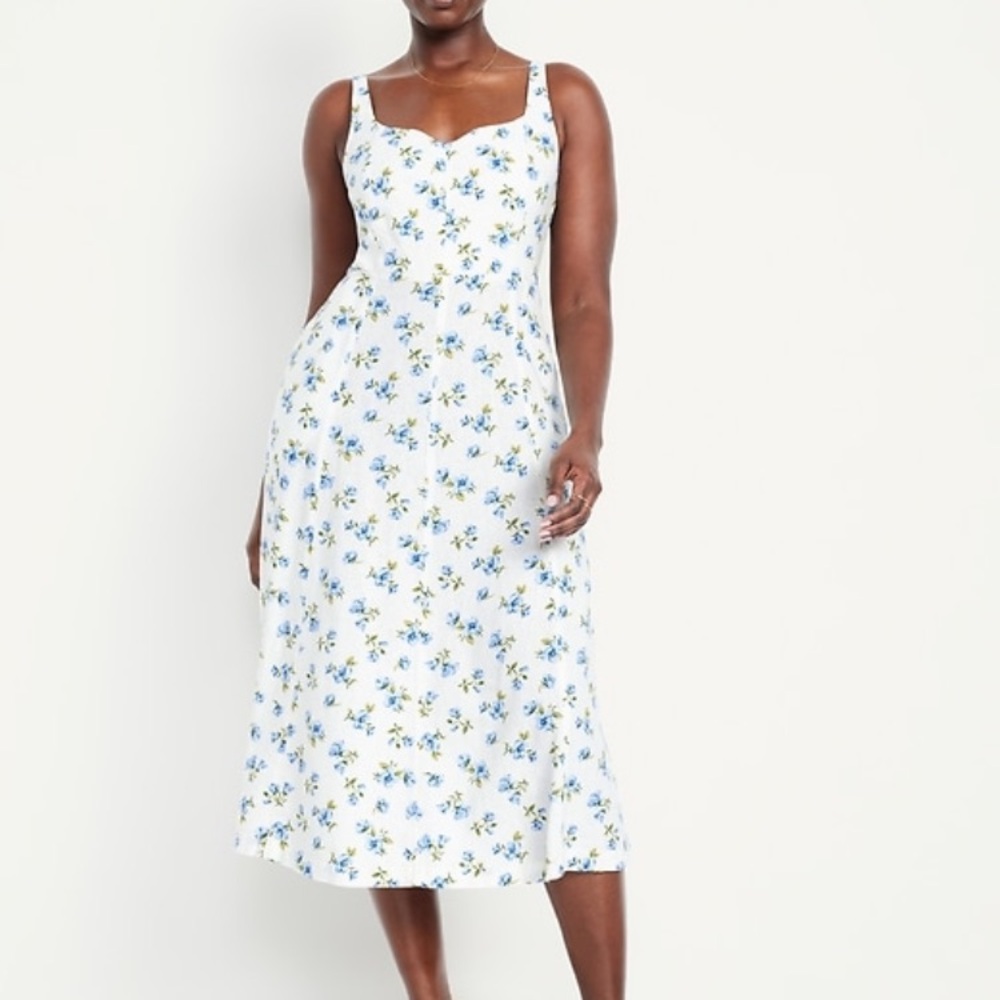 Linen blend Floral Midi Sun Dress
